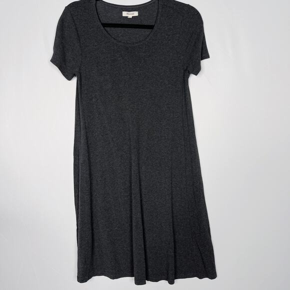 Madewell XSmall Heather Charcoal Gray Swingy Tee Dress Short Sleeve Scoop Neck - Picture 1 of 9